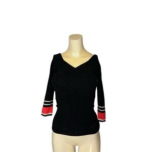 Express Size Small Black and Red White Faux Wrap Sweater Shirt